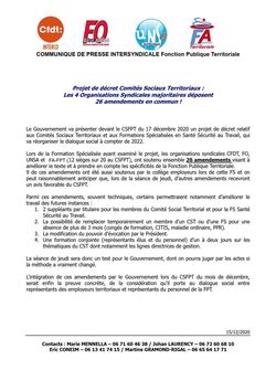 Projet de décret Comités Sociaux Territoriaux : Les 4 Organisations Syndicales majoritaires déposent 26 amendements en commun !