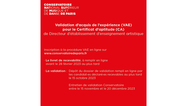 VAE de CA de directeur d’établissement d’enseignement artistique, plus que quelques jours