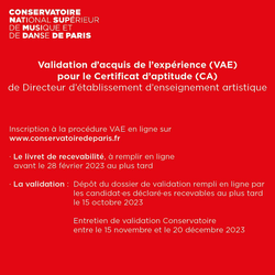 VAE de CA de directeur d’établissement d’enseignement artistique, plus que quelques jours