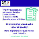 Enquête : Handicap des personnels dans les conservatoire et établissements d'enseignement artistique